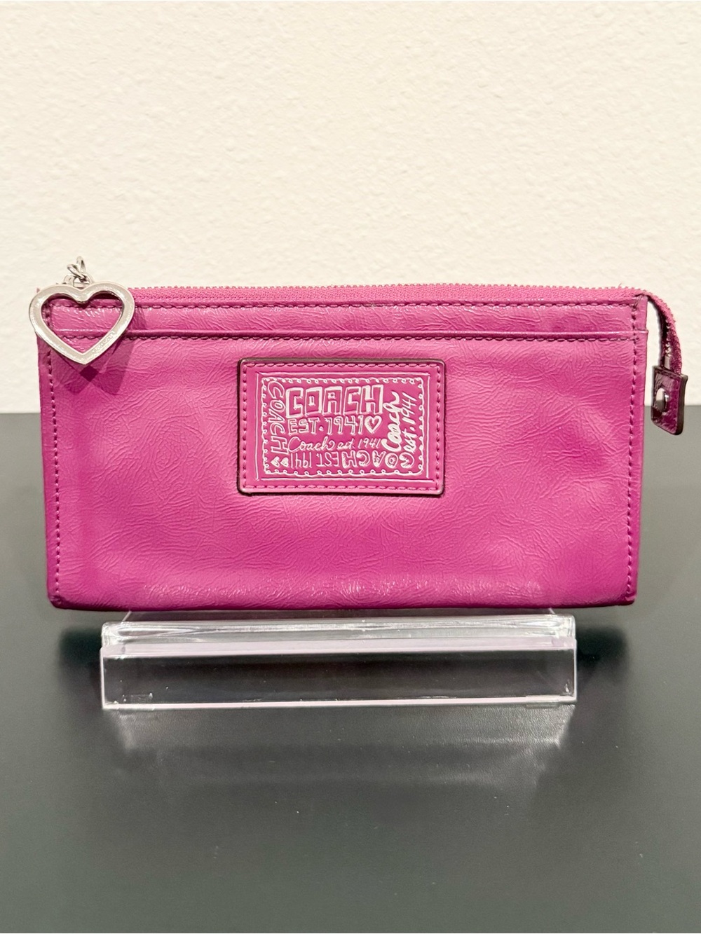 🩷 Coach Poppy Daisy Liquid Gloss Fuchsia Patent Leather Long Wallet